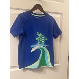 Gymboree Boys Size 7 Blue Surfing Sea Turtle Peace Sign Graphic T-Shirt Cotton